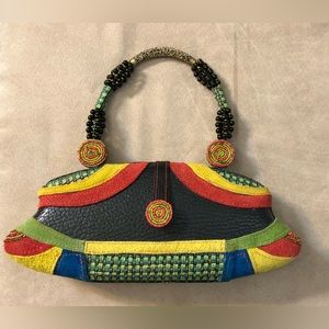 Mary Francis beautiful multi colored leather/suede hand bag